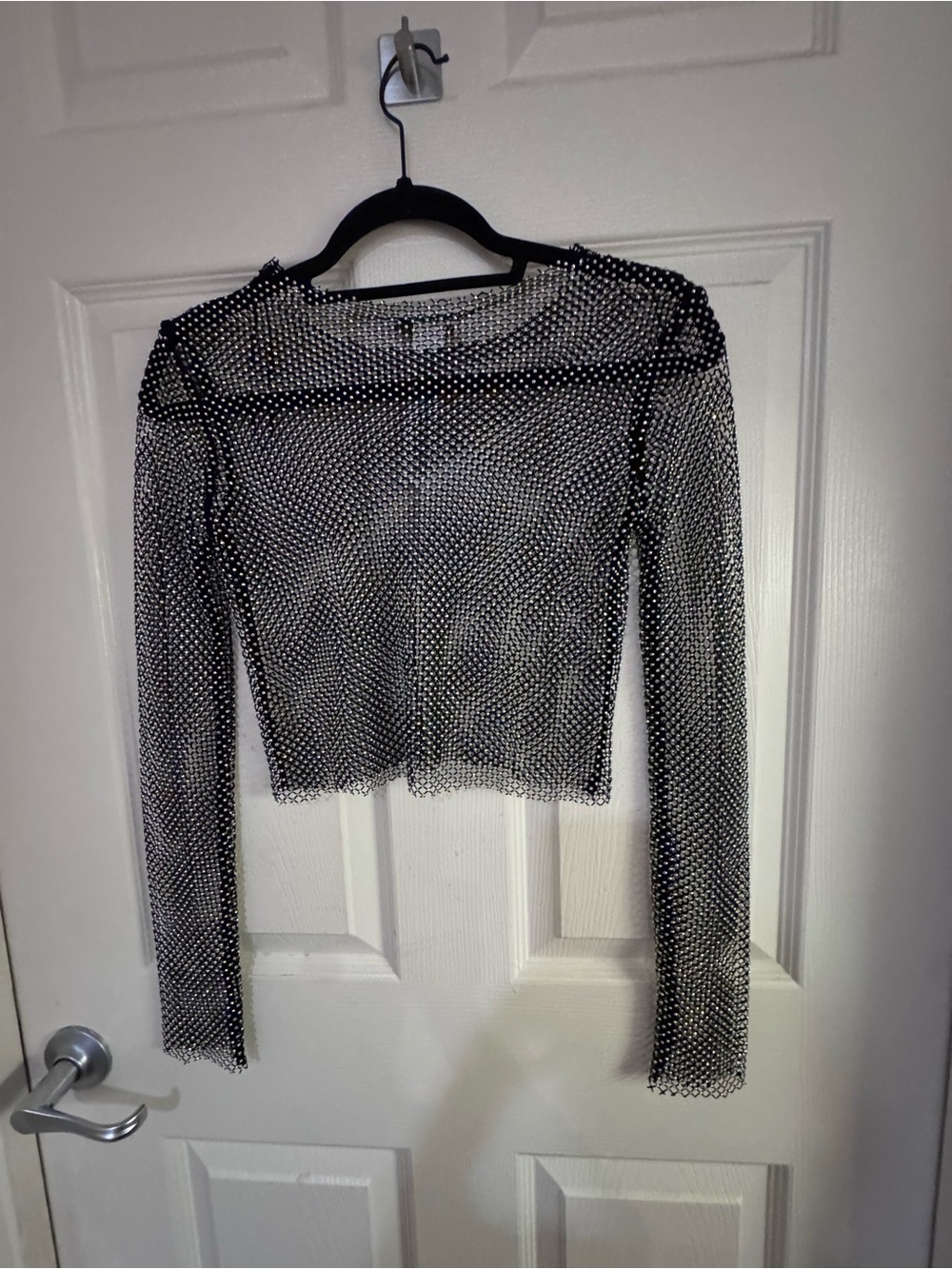 Zara Black Sheer Mesh Long-Sleeve Crop Top